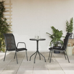 Berkfield 3 Piece Garden Dining Set Black Steel - thumbnail 1