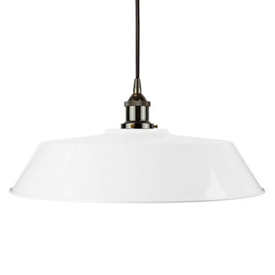 White Large Chancery Painted Dome Pendant Light With Black Nickel Lamp Holder And Black Round Cable - Se Home - image 1