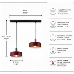 Luminosa Lighting Luminosa Wine Bar Pendant Ceiling Light Black, Burgundy, Gold 2X E27 - thumbnail 4