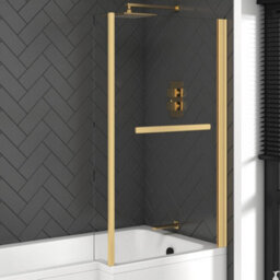 Royal Bathrooms Qubix 1600 X 850mm Acrylic Right Hand L-Shaped Shower Bathtub With Front, End Panel & Brushed Brass Towel Rail Screen - thumbnail 5