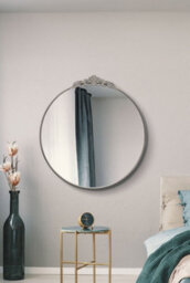 "Mirroroutlet Crown - Silver Metal Framed Round Decorative Wall Mirror 39"" X 39"" (100X100Cm)" - thumbnail 2