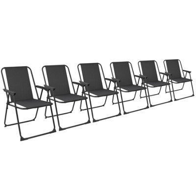 Harbour Housewares 6X Folding Beach Chairs - Black  - Metal Frame Fabric Canvas Portable Garden Beach Chairs - image 1