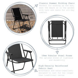 Harbour Housewares 6X Folding Beach Chairs - Black  - Metal Frame Fabric Canvas Portable Garden Beach Chairs - thumbnail 2