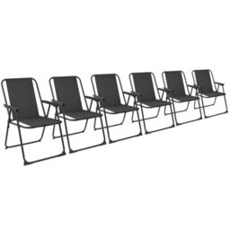 Harbour Housewares 6X Folding Beach Chairs - Black  - Metal Frame Fabric Canvas Portable Garden Beach Chairs - thumbnail 1