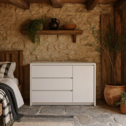 Wyld Haus Salzburg White Wooden Sideboard - 1 Door, 3 Drawers, 1190mm W - thumbnail 1