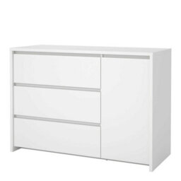 Wyld Haus Salzburg White Wooden Sideboard - 1 Door, 3 Drawers, 1190mm W - thumbnail 4