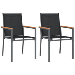 Berkfield 3 Piece Garden Dining Set Black Textilene And Steel - thumbnail 4