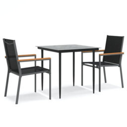 Berkfield 3 Piece Garden Dining Set Black Textilene And Steel - thumbnail 2