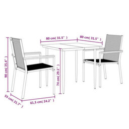 Berkfield 3 Piece Garden Dining Set Black Textilene And Steel - thumbnail 9