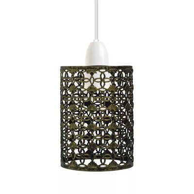 Vintage Industrial Metal Cage Lampshade Diy Brushed Brass Ceiling Pendant Light - image 1