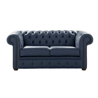 Chesterfield 2 Seater Shelly Suffolk Blue Real Leather Sofa Settee Bespoke In Classic Style - image 1