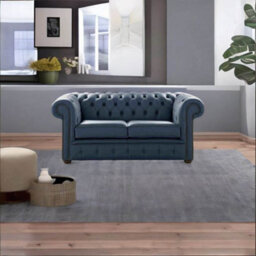 Chesterfield 2 Seater Shelly Suffolk Blue Real Leather Sofa Settee Bespoke In Classic Style - thumbnail 4