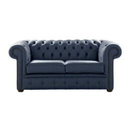Chesterfield 2 Seater Shelly Suffolk Blue Real Leather Sofa Settee Bespoke In Classic Style