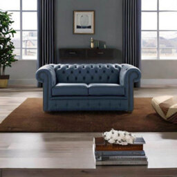 Chesterfield 2 Seater Shelly Suffolk Blue Real Leather Sofa Settee Bespoke In Classic Style - thumbnail 2