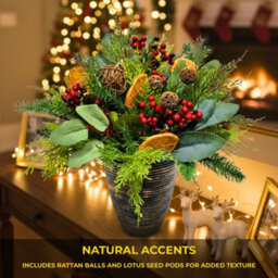 Shatchi 16Inch Orange & Berry Candle Centerpiece - Christmas Table Decoration - thumbnail 5
