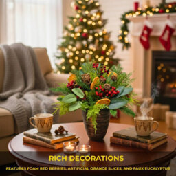 Shatchi 16Inch Orange & Berry Candle Centerpiece - Christmas Table Decoration - thumbnail 6