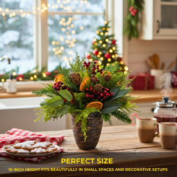 Shatchi 16Inch Orange & Berry Candle Centerpiece - Christmas Table Decoration - thumbnail 3