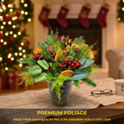 Shatchi 16Inch Orange & Berry Candle Centerpiece - Christmas Table Decoration - thumbnail 4