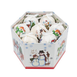 The Christmas Workshop 71580 Set Of 14 White Coloured Cartoon Snowman Design Christmas Baubles  - thumbnail 8