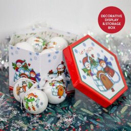 The Christmas Workshop 71580 Set Of 14 White Coloured Cartoon Snowman Design Christmas Baubles  - thumbnail 3