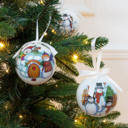 The Christmas Workshop 71580 Set Of 14 White Coloured Cartoon Snowman Design Christmas Baubles  - thumbnail 7