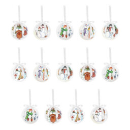 The Christmas Workshop 71580 Set Of 14 White Coloured Cartoon Snowman Design Christmas Baubles  - thumbnail 6