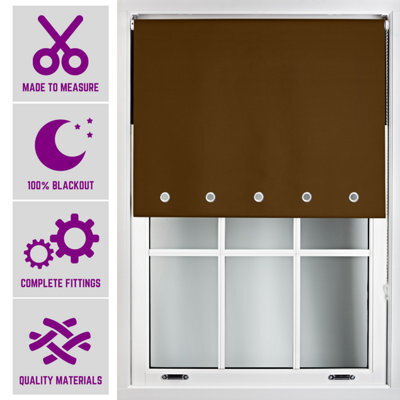 Furnished Made To Measure Blackout Roller Blinds With Round Eyelets - Brown Blind For Home And Office (W)90Cm (L)165Cm