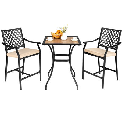 Costway 3 Pieces Patio Bar Set W/ 2 Bar Stools & Table Outdoor Bistro Set Steel Frame - image 1