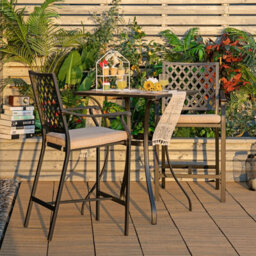 Costway 3 Pieces Patio Bar Set W/ 2 Bar Stools & Table Outdoor Bistro Set Steel Frame - thumbnail 3