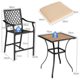 Costway 3 Pieces Patio Bar Set W/ 2 Bar Stools & Table Outdoor Bistro Set Steel Frame - thumbnail 2
