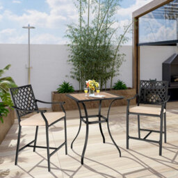 Costway 3 Pieces Patio Bar Set W/ 2 Bar Stools & Table Outdoor Bistro Set Steel Frame - thumbnail 5