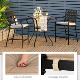 Costway 3 Pieces Patio Bar Set W/ 2 Bar Stools & Table Outdoor Bistro Set Steel Frame - thumbnail 6