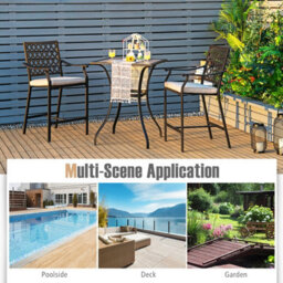 Costway 3 Pieces Patio Bar Set W/ 2 Bar Stools & Table Outdoor Bistro Set Steel Frame - thumbnail 9