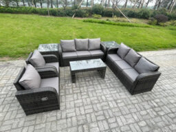 Fimous Wicker Pe Rattan Sofa Set Outdoor Patio Garden Furniture With Reclining Chair Coffee Table 2 Side Tables Dark Grey Mixed - thumbnail 2