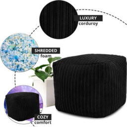 istyle mode Jumbo Cord Footstool Pouffe, Black Corduroy Ottoman Bean Bags 40Cm X 40Cm - thumbnail 2