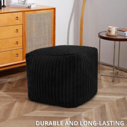 istyle mode Jumbo Cord Footstool Pouffe, Black Corduroy Ottoman Bean Bags 40Cm X 40Cm - thumbnail 3