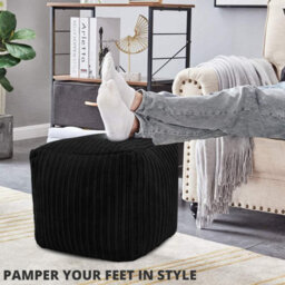 istyle mode Jumbo Cord Footstool Pouffe, Black Corduroy Ottoman Bean Bags 40Cm X 40Cm - thumbnail 4