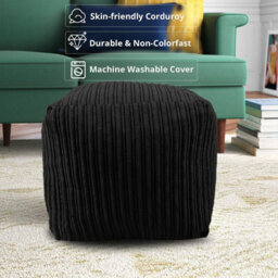istyle mode Jumbo Cord Footstool Pouffe, Black Corduroy Ottoman Bean Bags 40Cm X 40Cm - thumbnail 5
