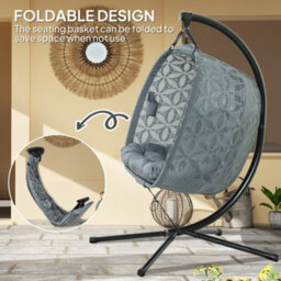 Outsunny Double Hanging Swing Chair W/ Stand & Cup Holders, Charcoal Grey - thumbnail 5