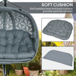 Outsunny Double Hanging Swing Chair W/ Stand & Cup Holders, Charcoal Grey - thumbnail 6