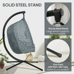 Outsunny Double Hanging Swing Chair W/ Stand & Cup Holders, Charcoal Grey - thumbnail 7
