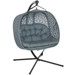 Outsunny Double Hanging Swing Chair W/ Stand & Cup Holders, Charcoal Grey - thumbnail 2
