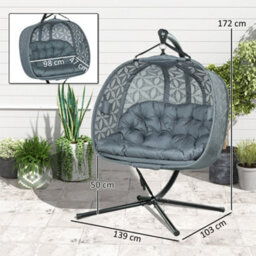 Outsunny Double Hanging Swing Chair W/ Stand & Cup Holders, Charcoal Grey - thumbnail 3