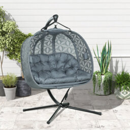 Outsunny Double Hanging Swing Chair W/ Stand & Cup Holders, Charcoal Grey - thumbnail 9