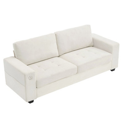 Darphe Modern 2-Seater Chenille Sofa With Usb Ports, White Upholstered Minimalist Couch With Wood And Iron Frame - image 1