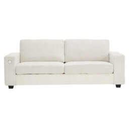 Darphe Modern 2-Seater Chenille Sofa With Usb Ports, White Upholstered Minimalist Couch With Wood And Iron Frame - thumbnail 2