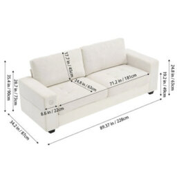 Darphe Modern 2-Seater Chenille Sofa With Usb Ports, White Upholstered Minimalist Couch With Wood And Iron Frame - thumbnail 5