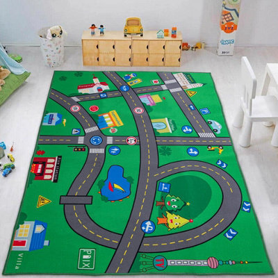 Interactive Kids Children's Rugs Town Road Map City Rug Play Village Mat 80X120 - image 1