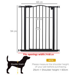 Pawhut 74-80Cm Adjustable Metal Pet Gate Safety Barrier W/ Auto-Close Door Black - thumbnail 3