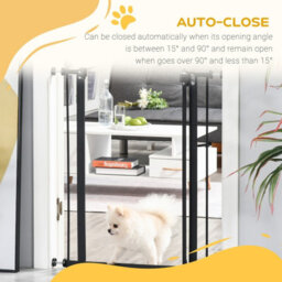Pawhut 74-80Cm Adjustable Metal Pet Gate Safety Barrier W/ Auto-Close Door Black - thumbnail 5